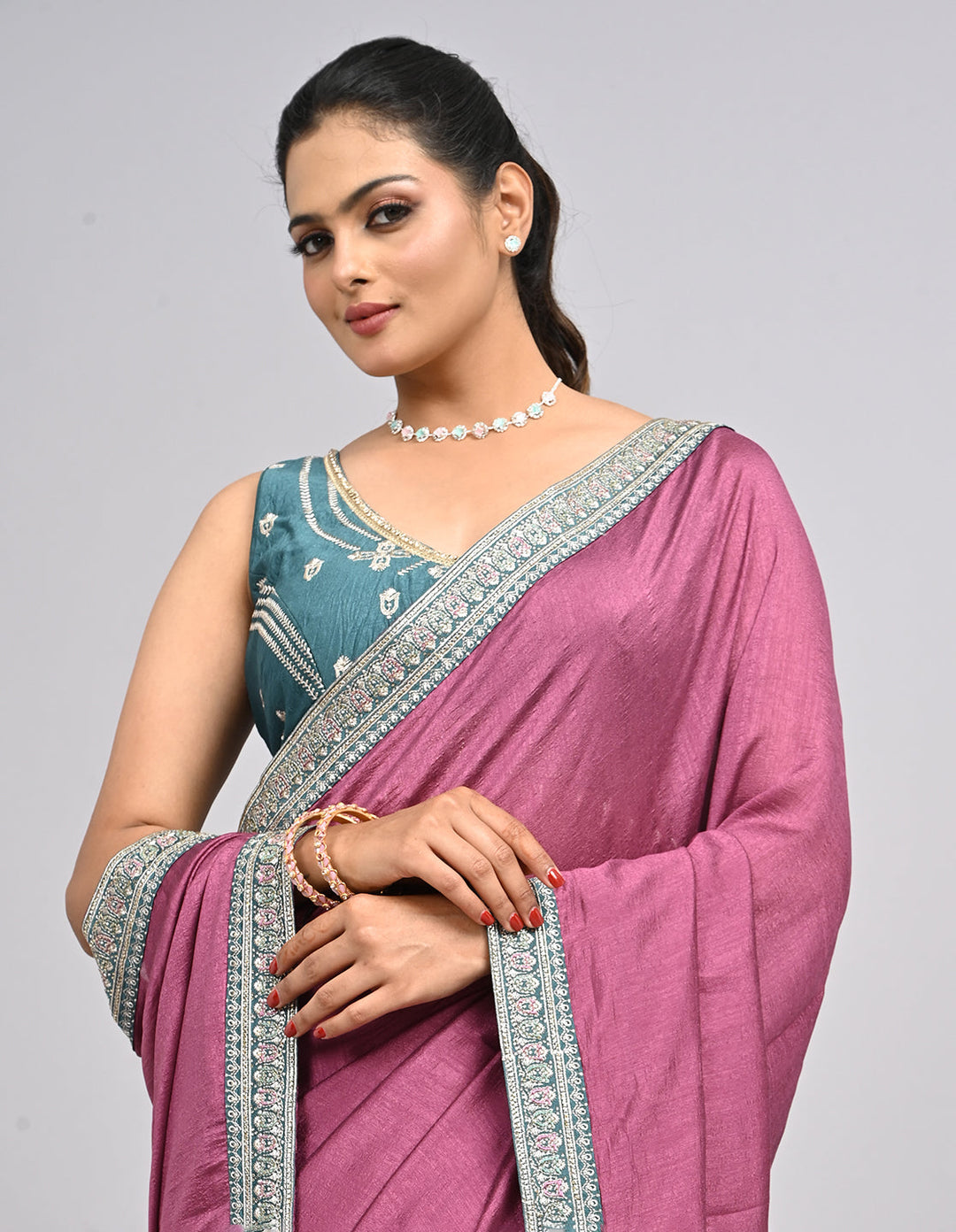 Lavina – Lavender Silk Saree with Zari Border & Self-Coloured Blouse | Fazals (46571)