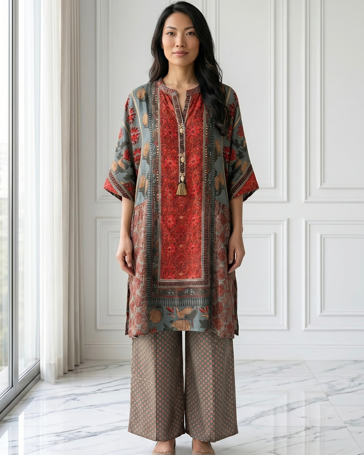 Celestial Blue Muslin Festive Straight Kurta (36952)