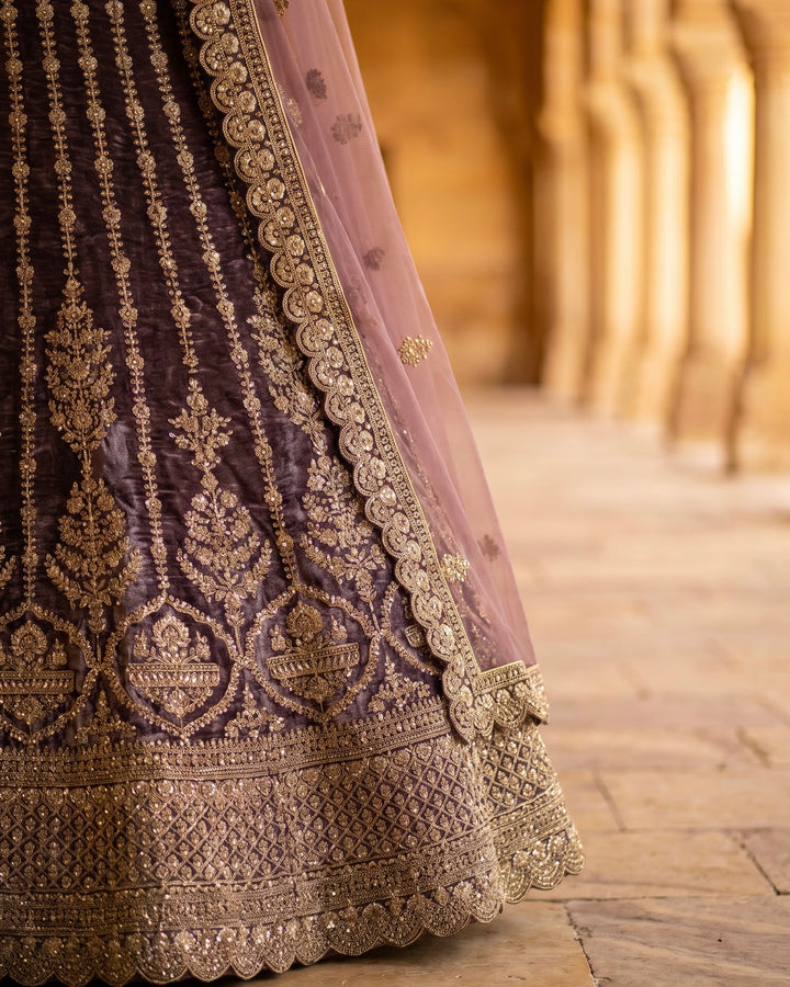 Lavender Organza Embroidered Bridal Dupatta (45957)
