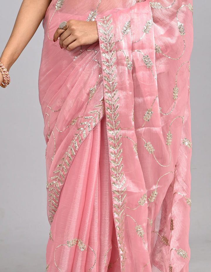 Samaira – Pink Tissue Saree with Sequin Embroidery & Self-Coloured Blouse | Fazals (45063)