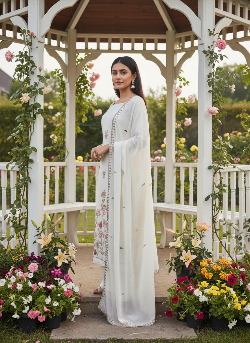 Starlit Sequin Embroidered Crepe Dupatta (53115)