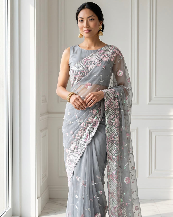 Embroidered organza Saree (36185)