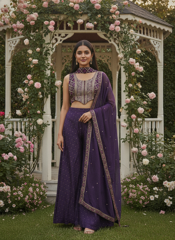 Amethyst Silk Embroidered Plazo Ensemble (56436)