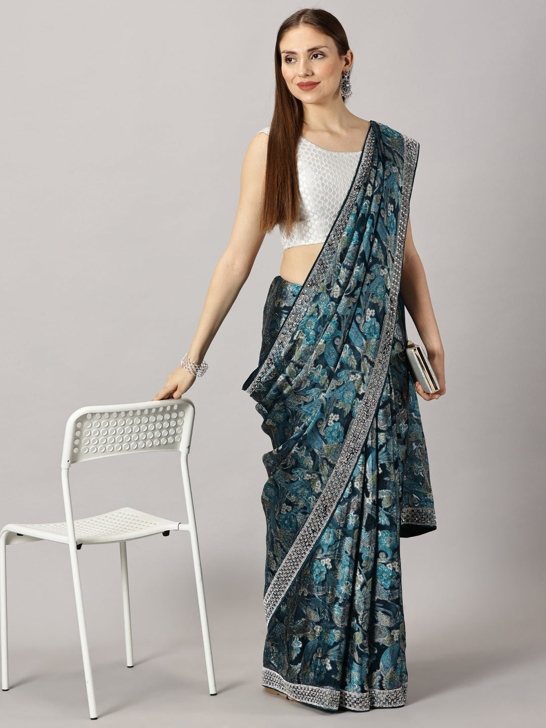Madhubala - Organza Brasso Green Zari Embroidered Saree (27009)