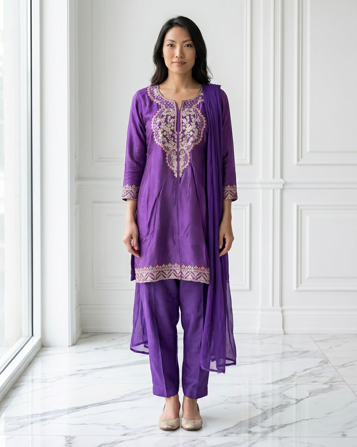 Purple Chinnon Embroidered Festive Ensemble (46967)