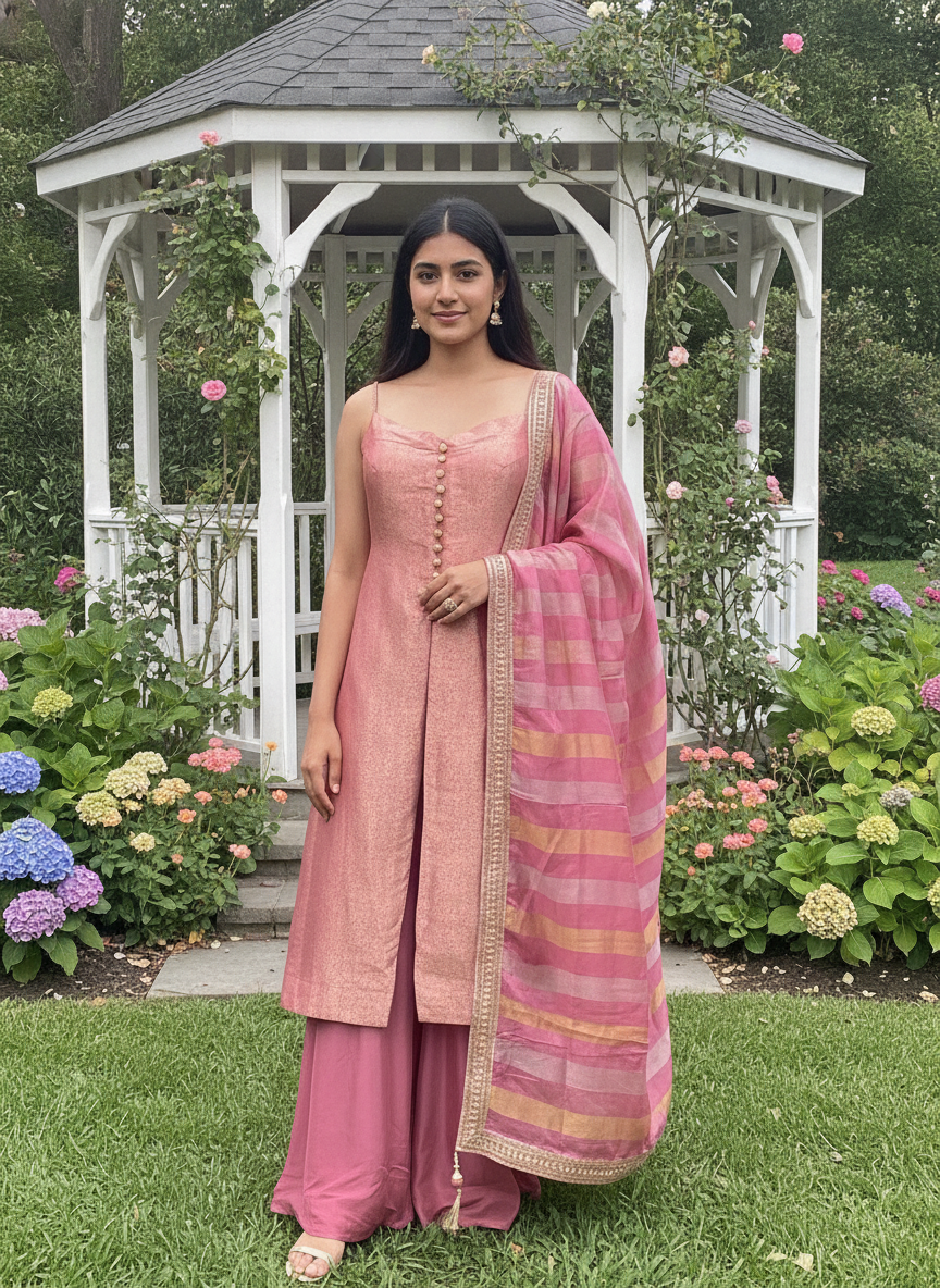 Embroidered Silk Plazo in Luminous Pink (56424)