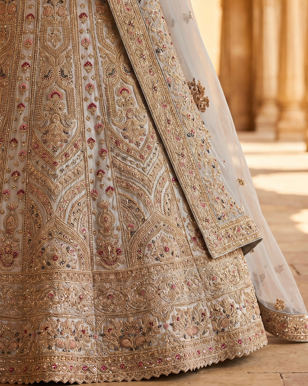 Embroidered Grey Tissue Bridal Dupatta (38501)