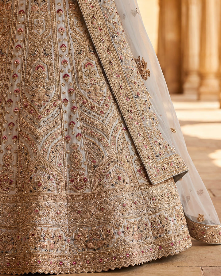 Embroidered Grey Tissue Bridal Dupatta (38501)