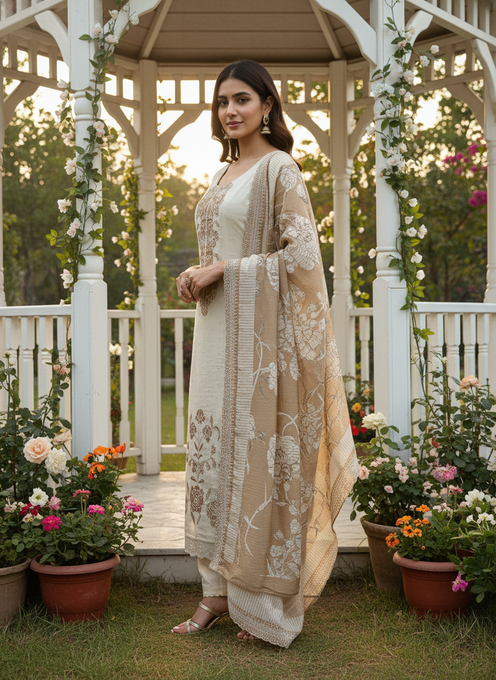 Beige Tissue with Luminous Zari Embroidery (52777)