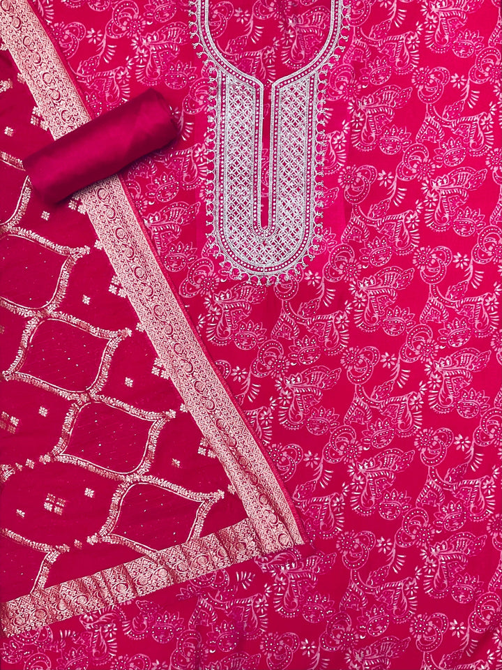Chanderi Silk Embroidered Unstiched Suit (46928)