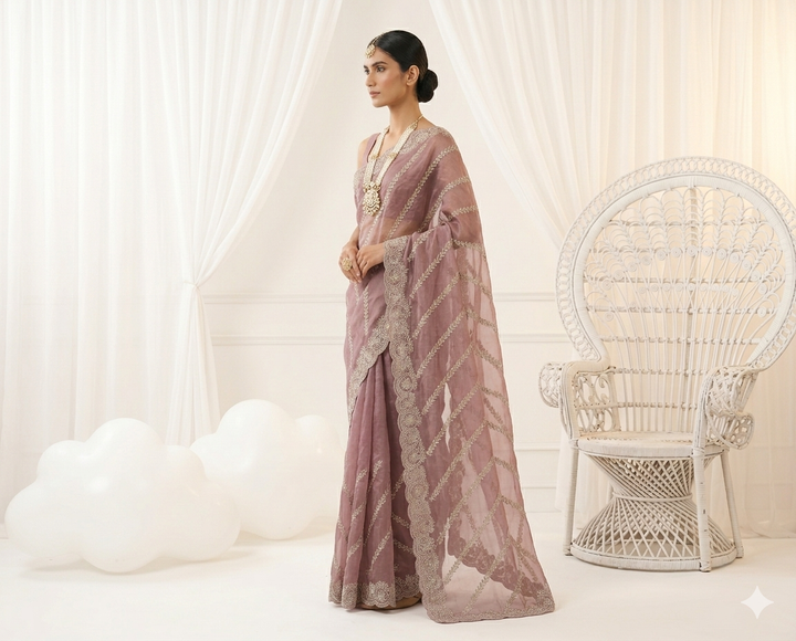 Lavender Organza Saree with Allover Embroidery (54593)
