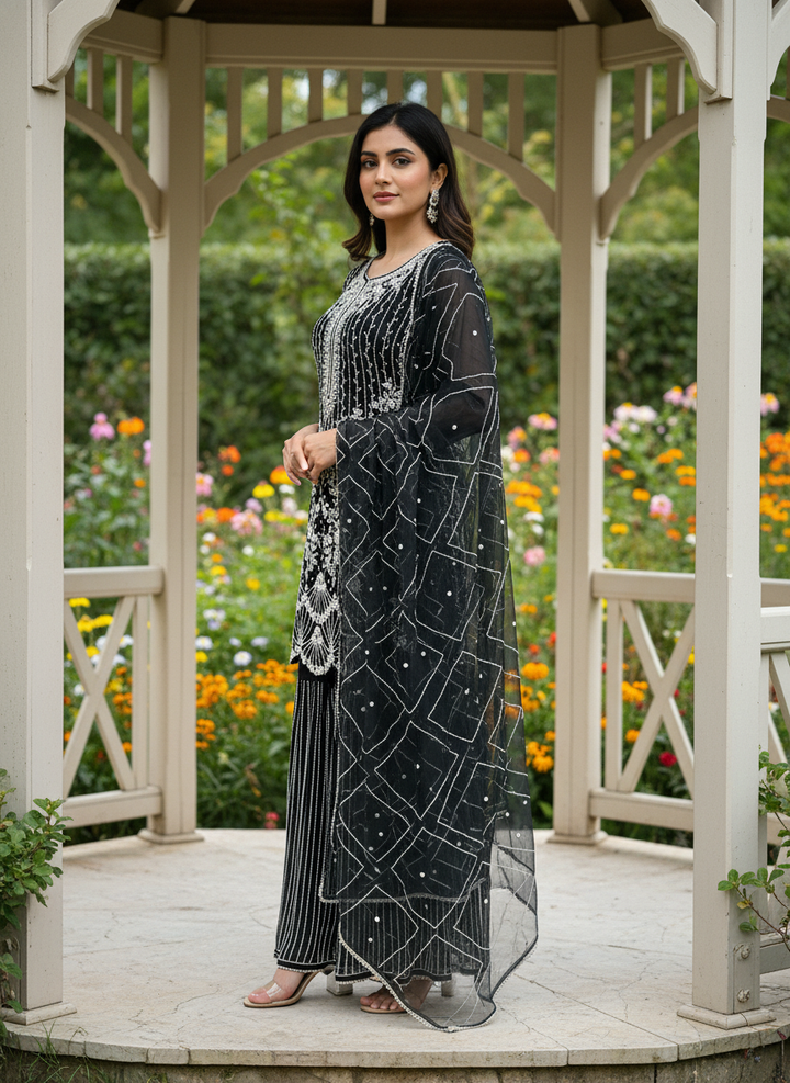 Midnight Handwork Organza Sharara for Festive Evenings (27613)