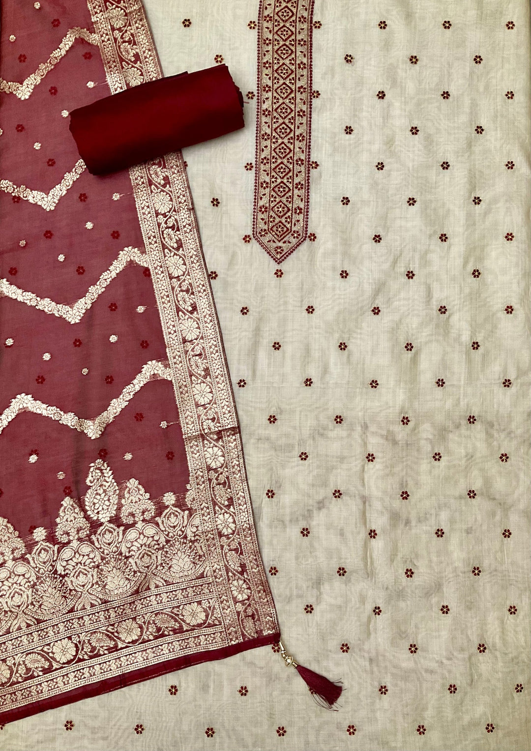 Chanderi Embroidered Unstitched Suit (45329)
