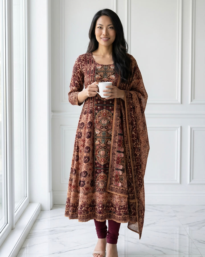 Rust Muslin Embroidered Dupatta Elegance (56105)
