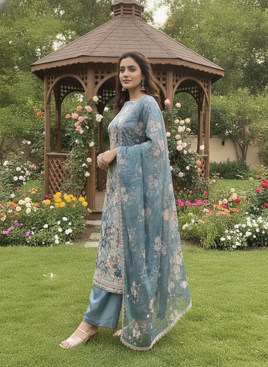 Embroidered Grey Cotton Unstitched Elegance (56899)