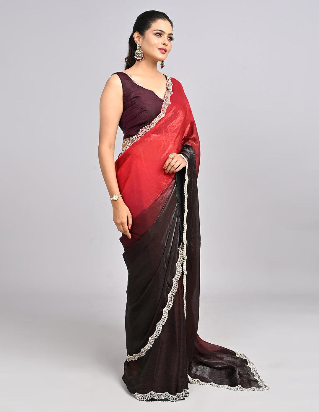 Meher – Ombre Chinnon Saree with Stonework Border & Self-Colour Blouse | Fazals (47750)