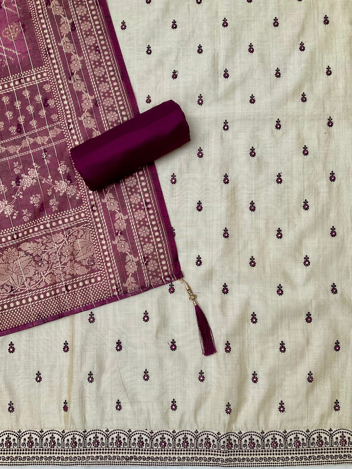 Chanderi Silk Embroidered Unstiched Suit (46921)
