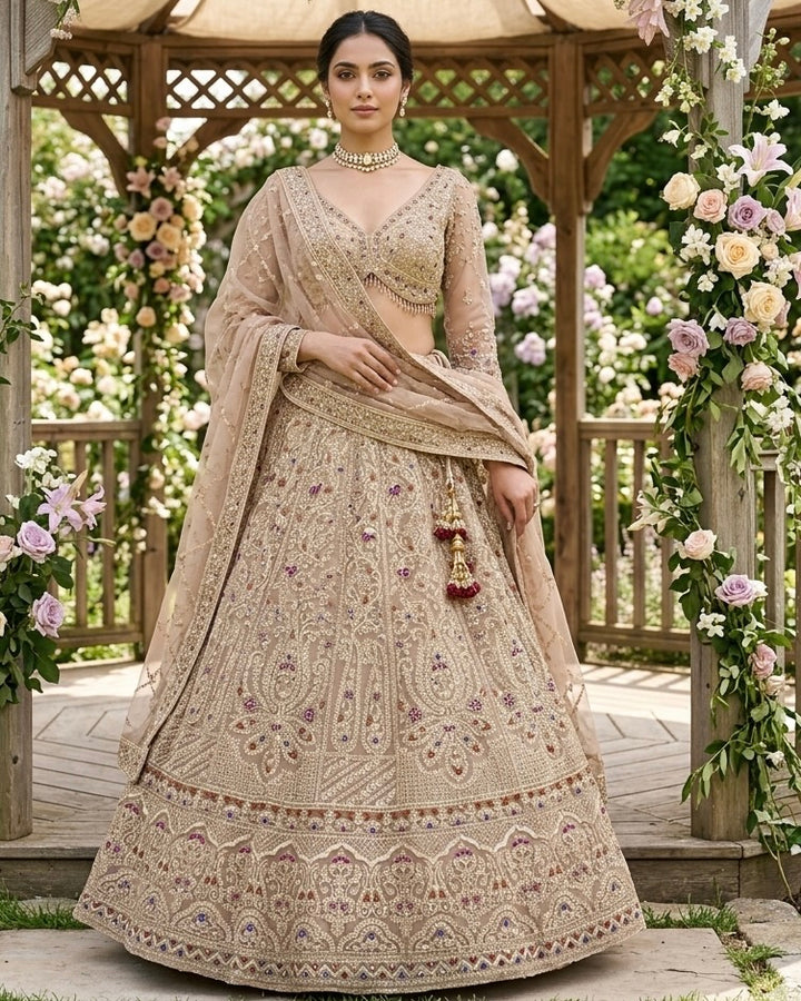 Beige Net Embroidered Festive Dupatta (52579)