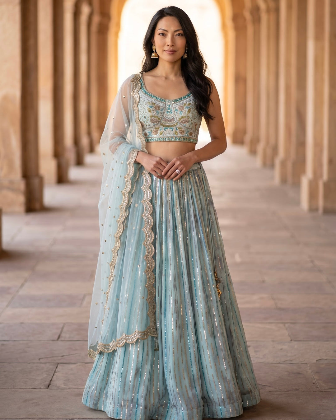 Embroidered Georgette Lehenga in Light Blue (21196)