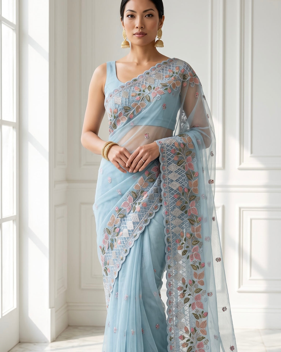 Embroidered Organza Festive Saree (10941)