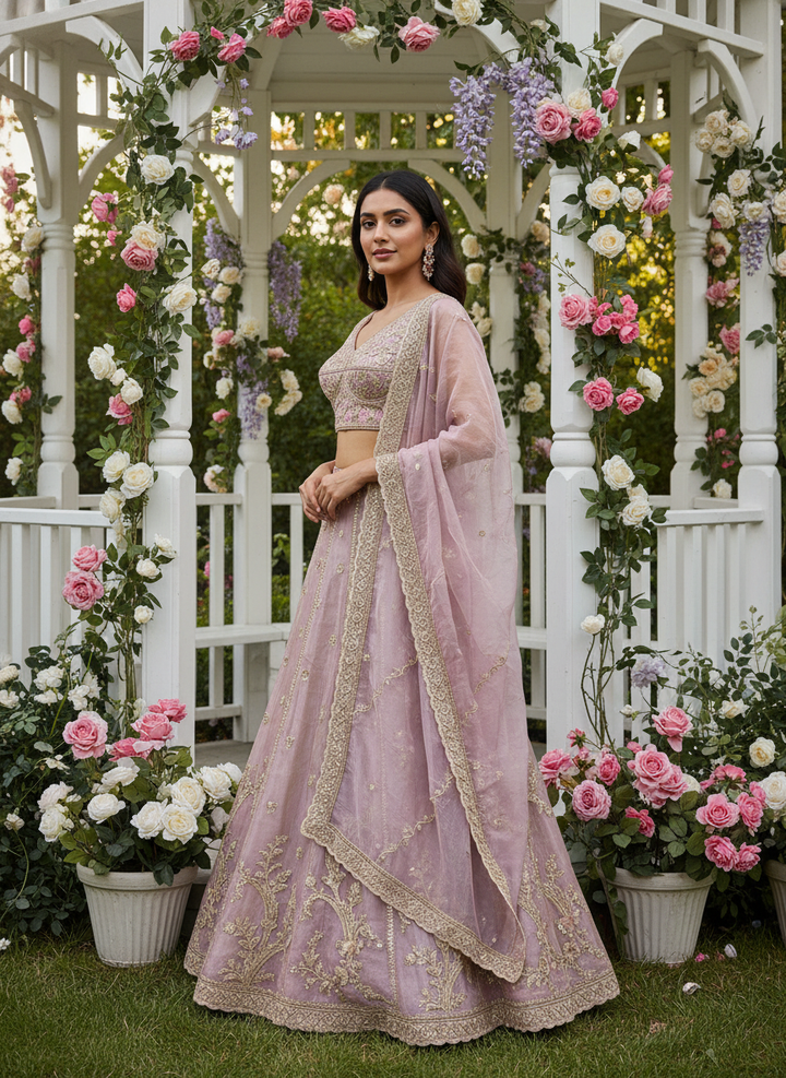 Lavender Organza Bridal Lehenga with Zari Embroidery (54102)