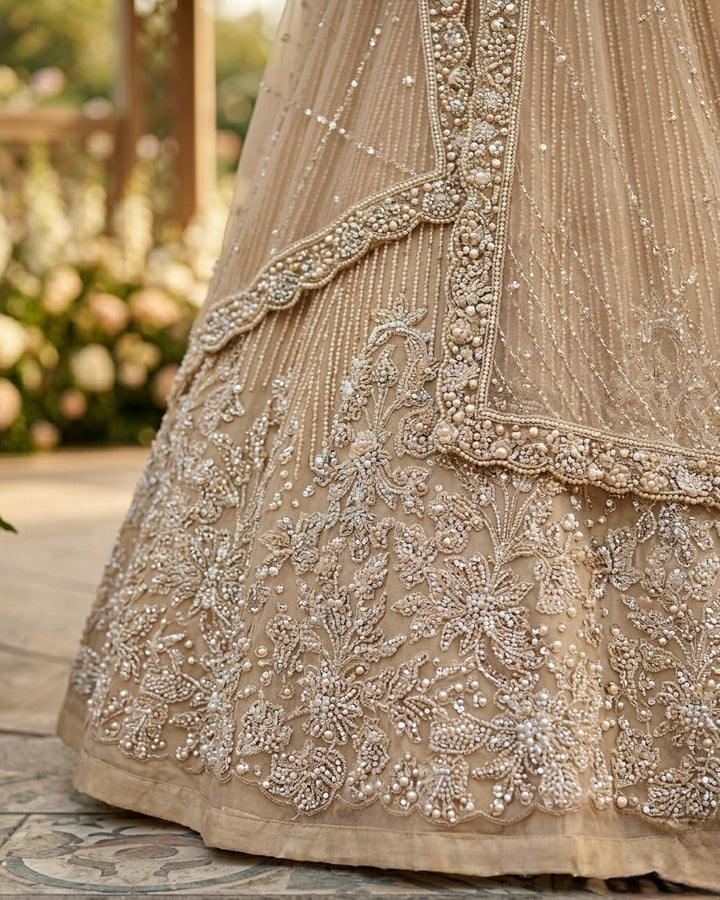Cream Organza Embroidered Dupatta with Heritage Elegance (54520)