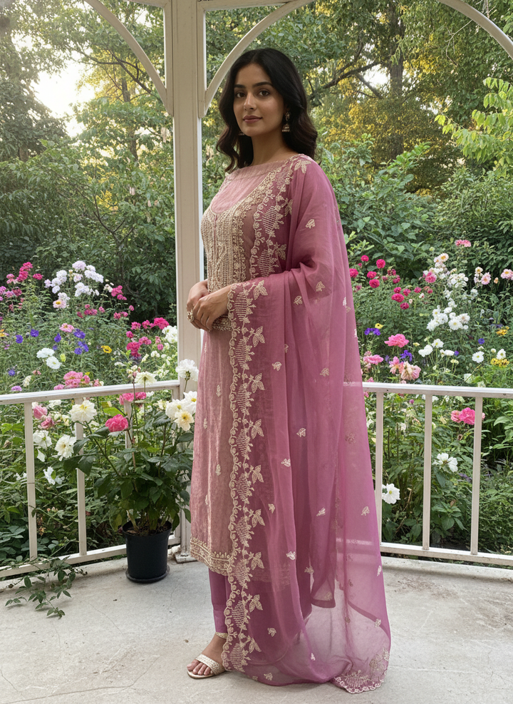 Pink Organza Handworked Cutdana Festive Ensemble (55103)