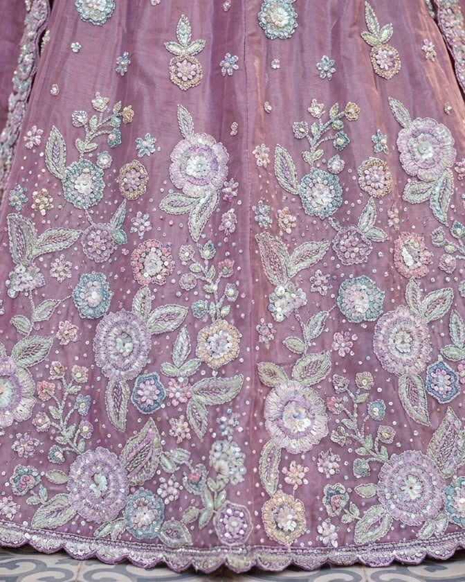 Lavender Organza Embroidered Dupatta Elegance (54517)