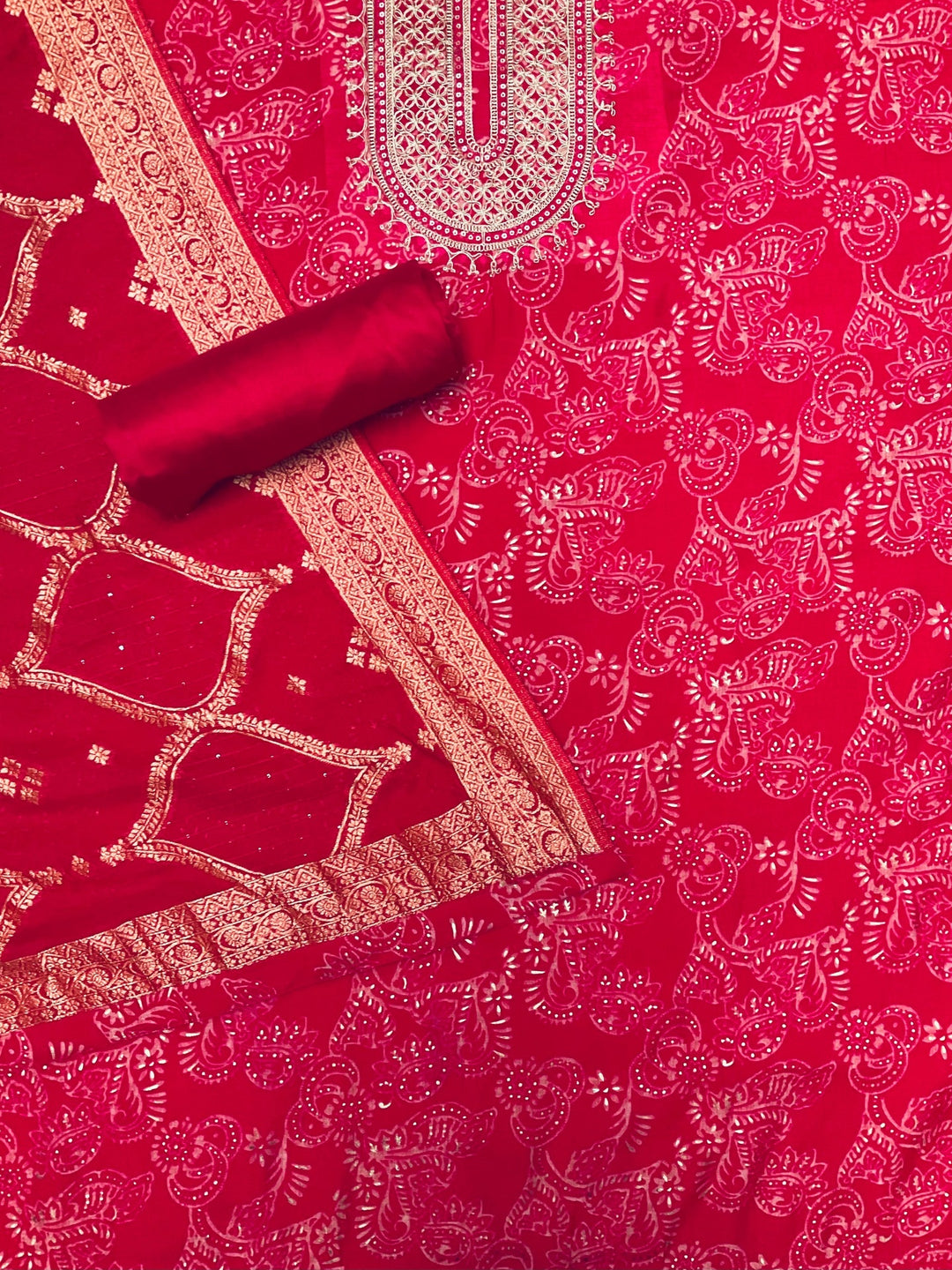 Chanderi Silk Embroidered Unstiched Suit (46928)