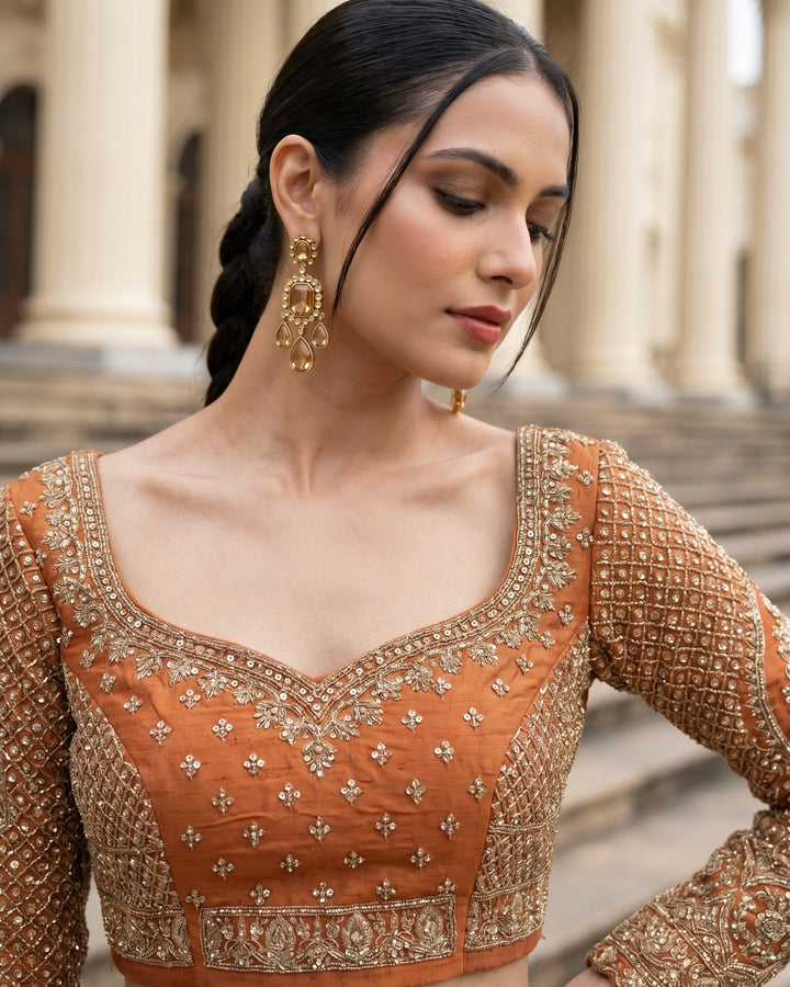 Embroidered Orange Organza Bridal Dupatta (45964)