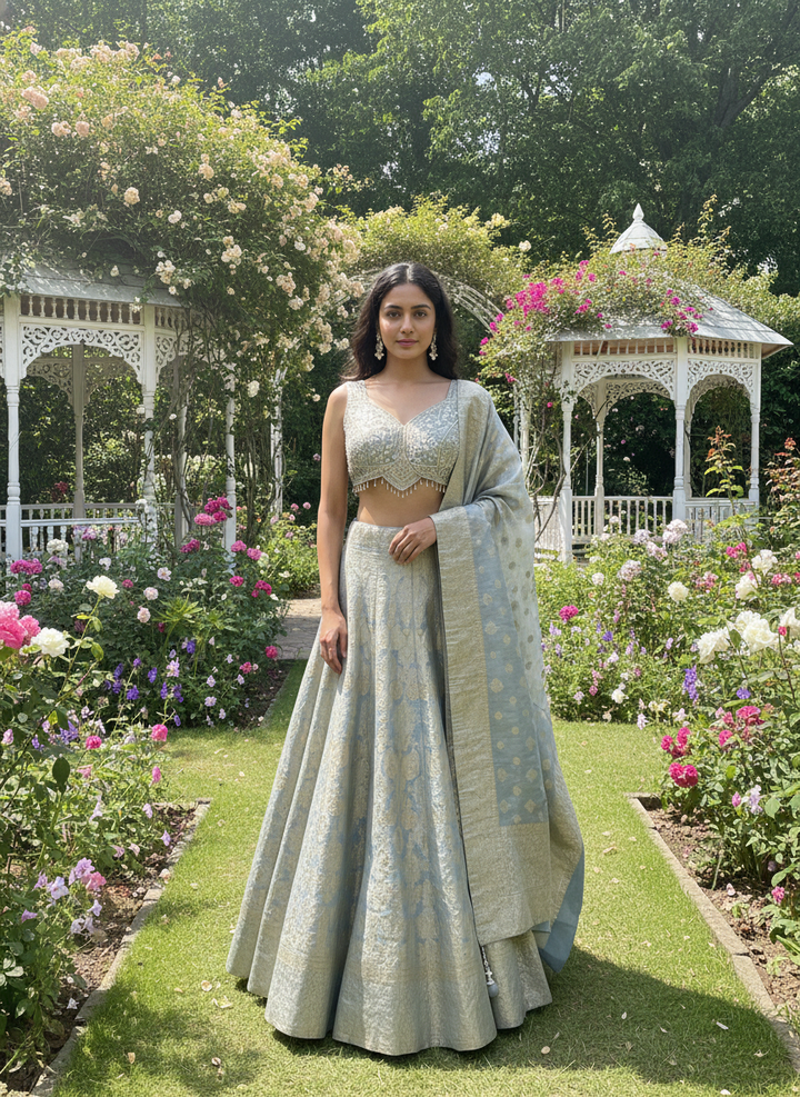 Verdant Woven Silk Lehenga for Festive Celebrations (53416)