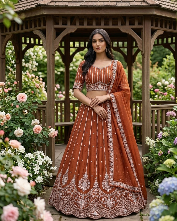 Embroidered Orange Organza Dupatta with Heritage Elegance (54508)