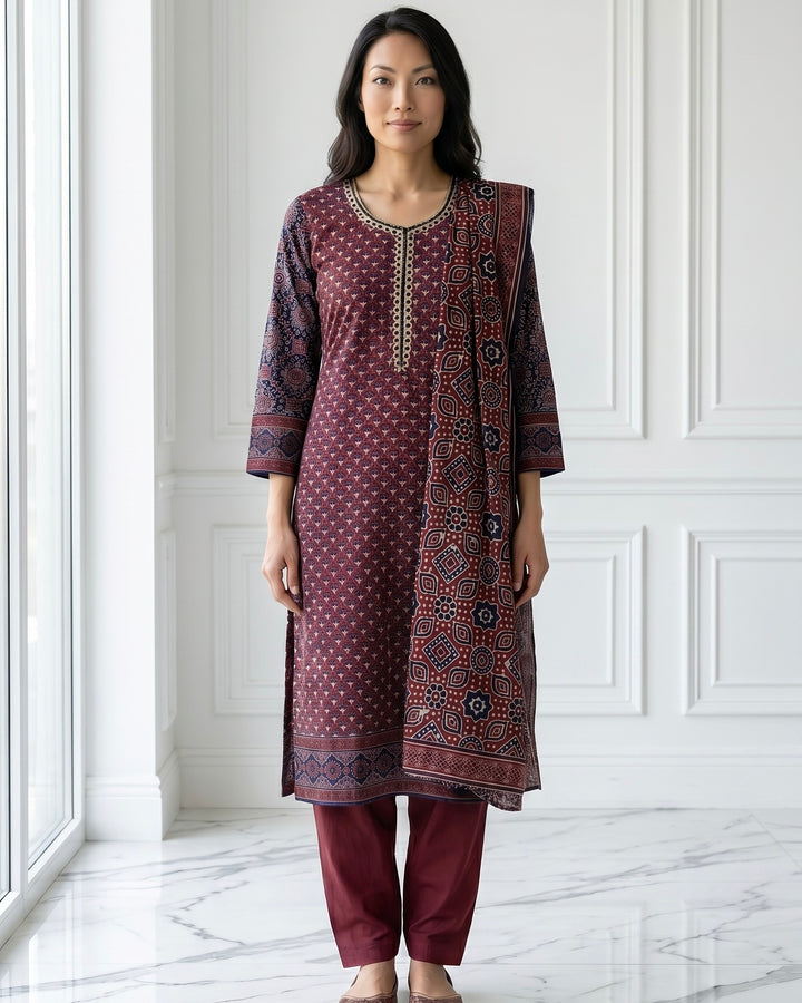 Maroon Crepe Embroidered Dupatta Elegance (56121)