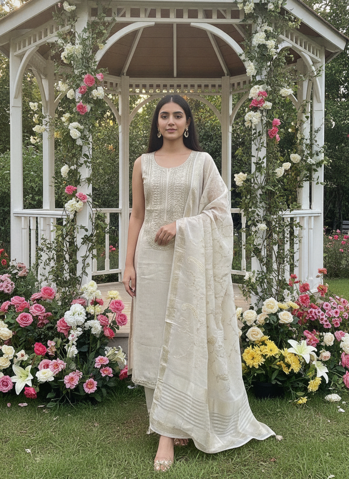 Golden Organza Embroidered Festive Ensemble (58894)