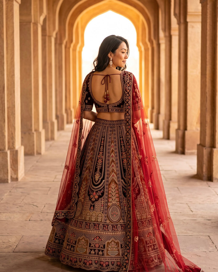 Maroon Silk Embroidered Lehenga with Heritage Elegance (54564)