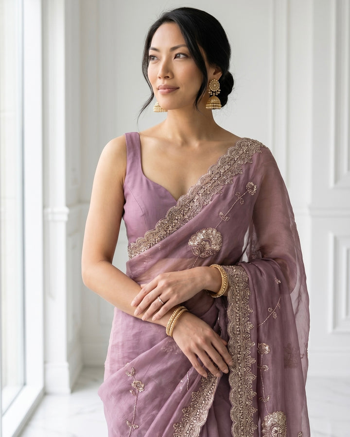 Lavender Organza Saree with Allover Embroidery (55116)