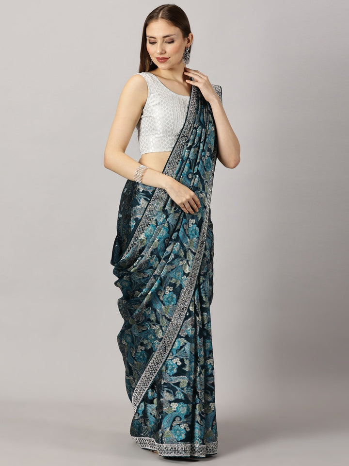 Madhubala - Organza Brasso Green Zari Embroidered Saree (27009)