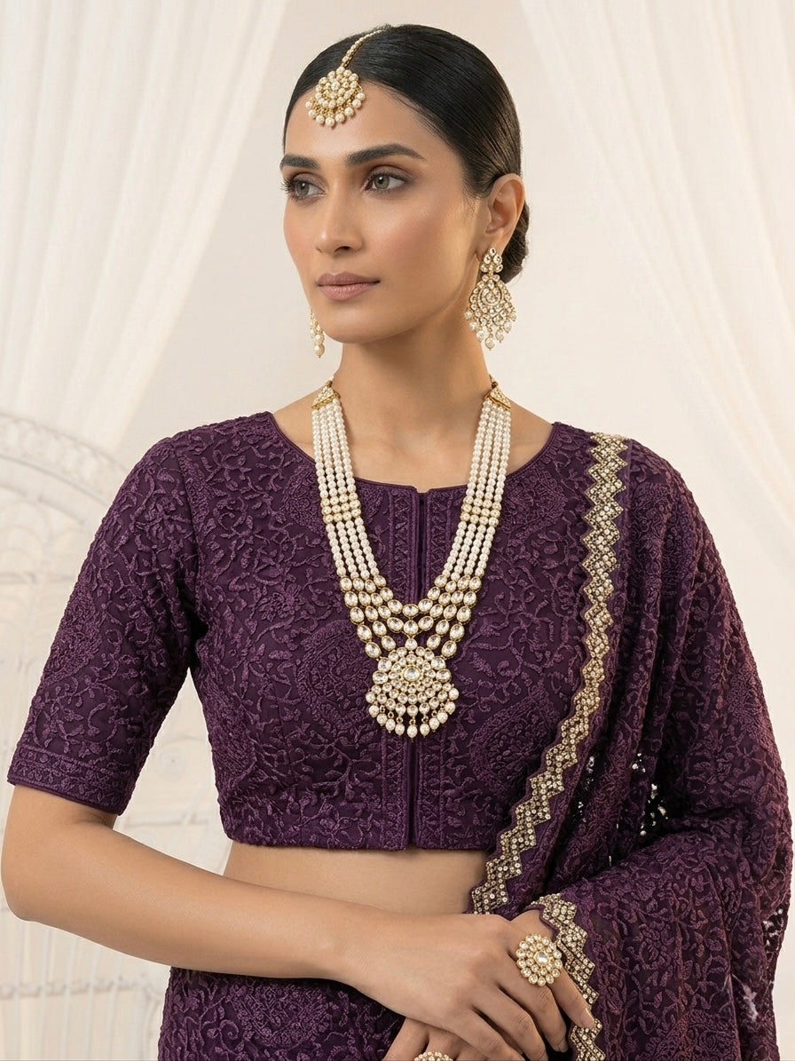 Purple Embroidered Organza Saree with Allover Elegance (54580)