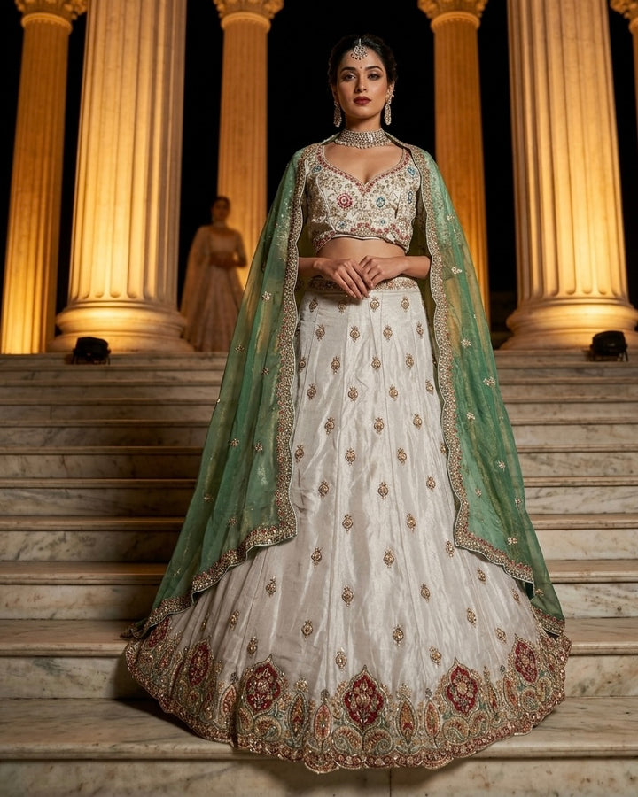 Emerald Tissue Embroidered Bridal Dupatta (53414)