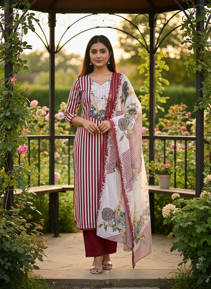 Maroon Cotton Printed Ensemble for Effortless Elegance (54979)