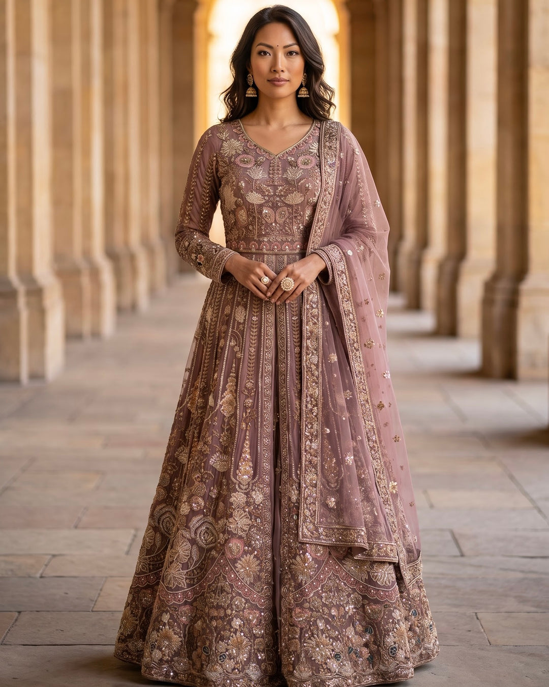 Lavender Tissue Embroidered Indo Western Ensemble (59230)