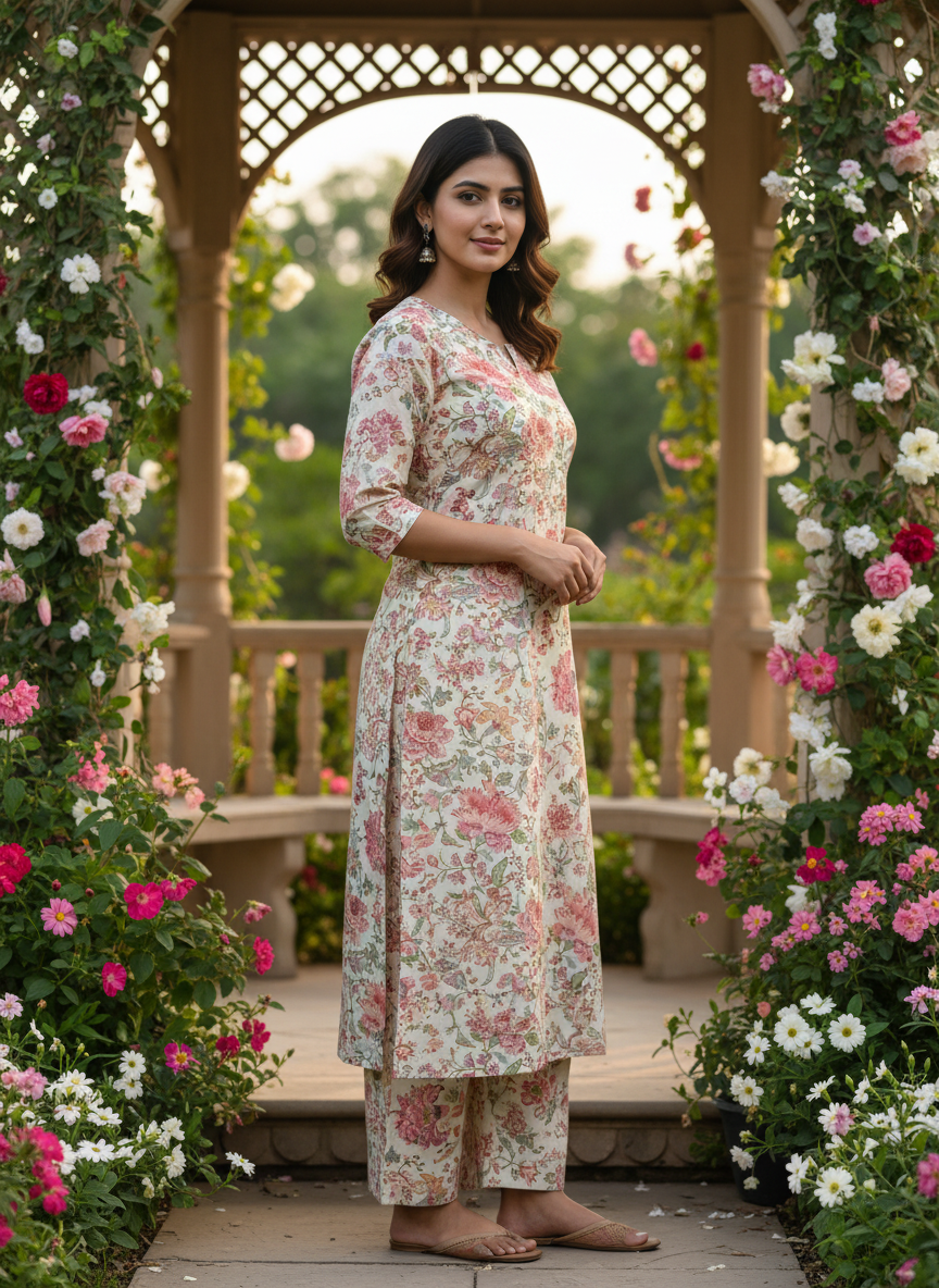 Cream Cotton Digital Print Everyday Elegance (54287)