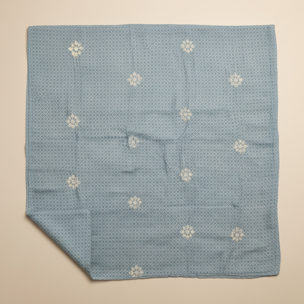 Light Blue Mull Printed Embroidery Drape (54405)