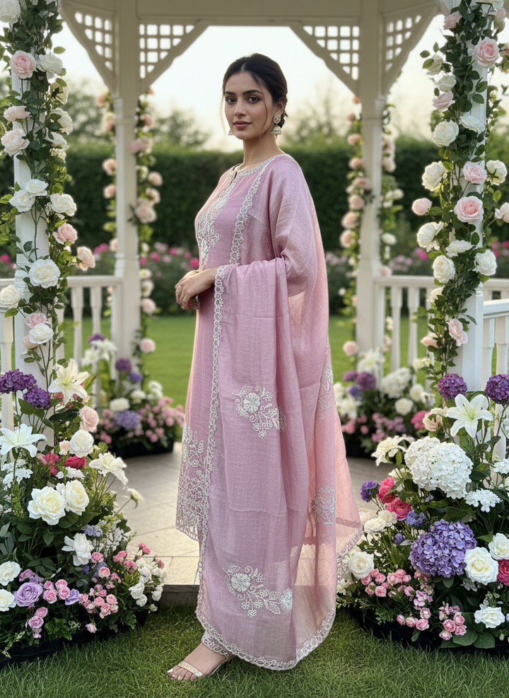 Pink Tissue Zari Embroidered Festive Ensemble (53962)