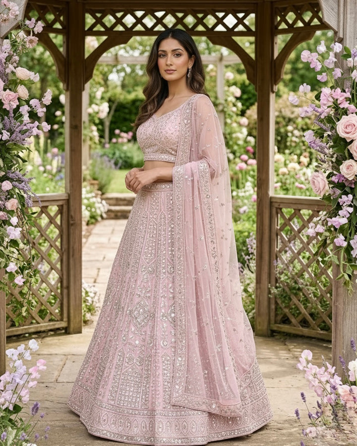 Embroidered Light Pink Net Dupatta (55068)