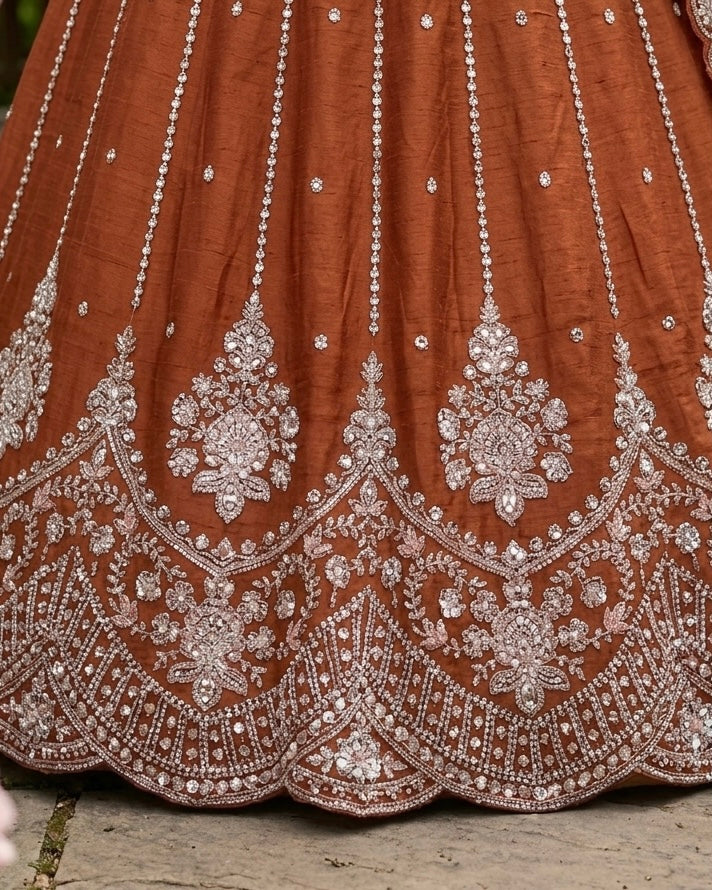 Embroidered Orange Organza Dupatta with Heritage Elegance (54508)