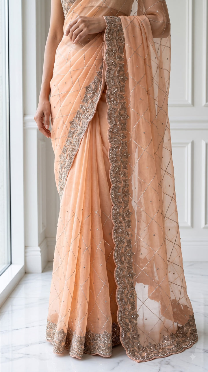 Handcrafted Bridal Georgette Saree with Exquisite Embellishments (76361)