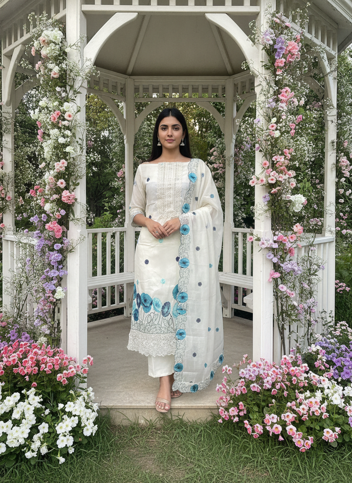 Cream Cotton Embroidered Unstitched Elegance (58447)