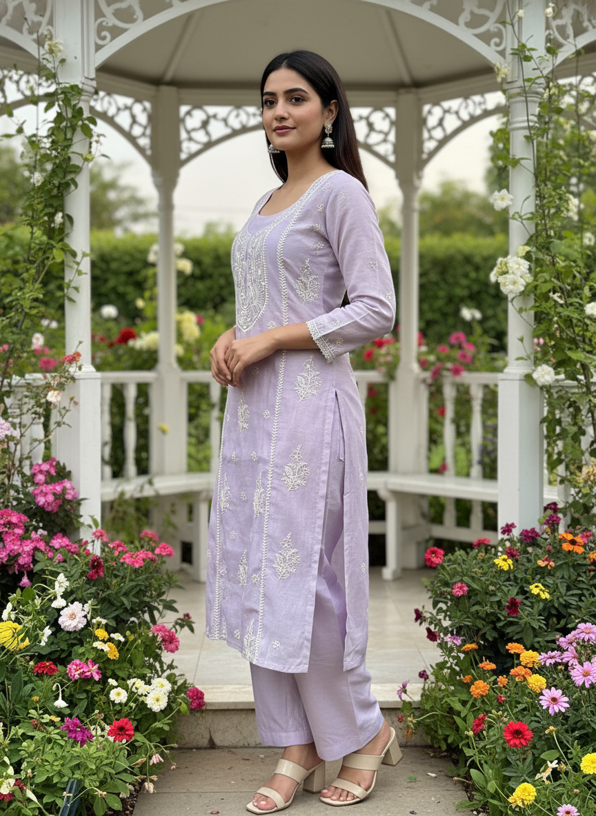 Lavender Mull Embroidered Unstitched Ensemble (54364)