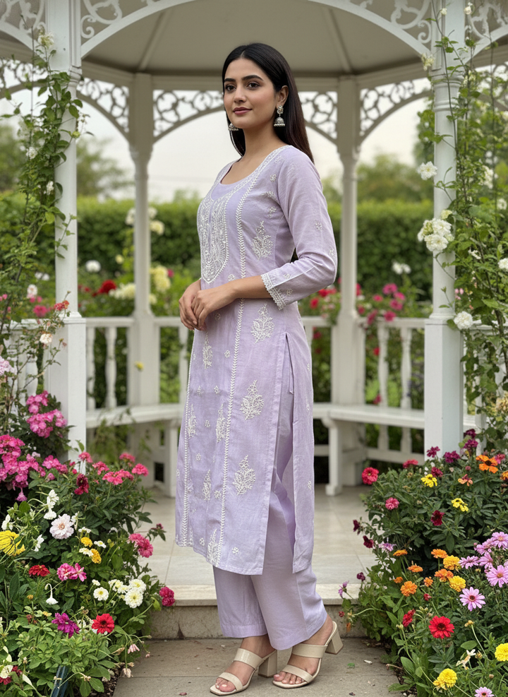 Lavender Mull Embroidered Unstitched Ensemble (54364)
